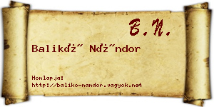 Balikó Nándor névjegykártya